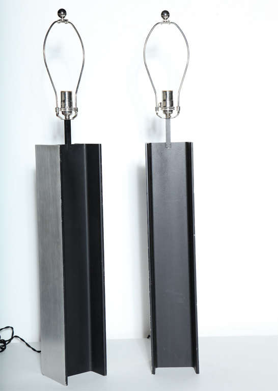 Pair of Laurel I Beam Industrial Table Lamps