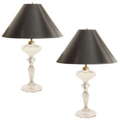 Pair 19th Century Glass Electrified Oil Lamps