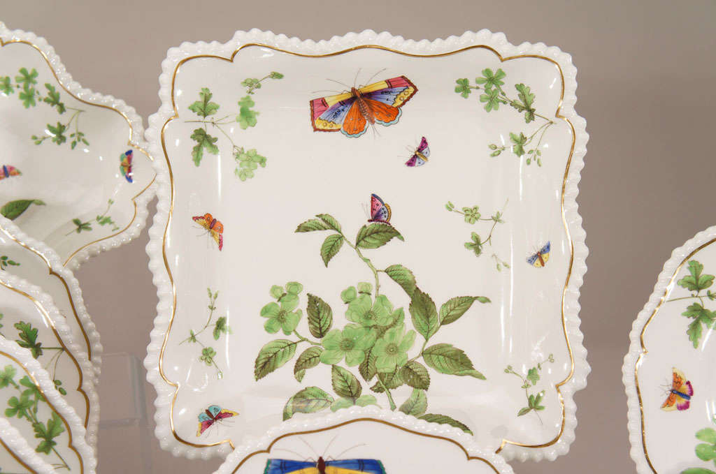 Flight, Barr and Barr Hand-Painted Dessert Service with Butterflies In Excellent Condition In Great Barrington, MA