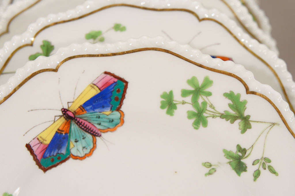 19th Century Flight, Barr and Barr Hand-Painted Dessert Service with Butterflies