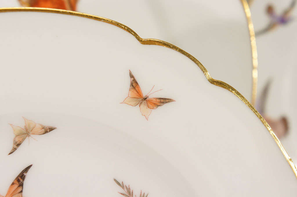 Französische handbemalte Dessertteller mit Schmetterlingen und Schmetterlingen  Vögel im Angebot 5