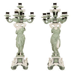 Pair of Minton 19th c. Monumental 5 Light Porcelain Candelabra