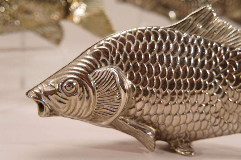 6 Italian Figural Silver Plate Fish Menu Holders/Table Markers In Good Condition In Great Barrington, MA