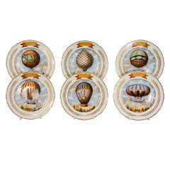Set of 6 Hand Painted Dinner Plates With Hot Air Balloons