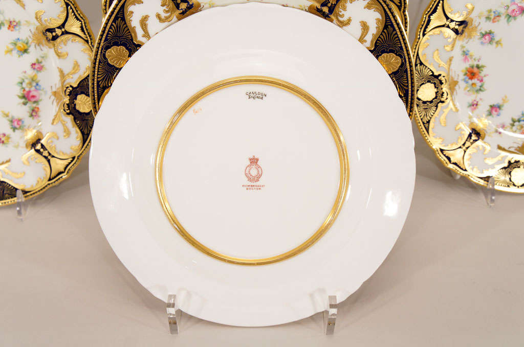Set of 12 Cauldon Hand Painted Dessert Plates W/ Raised Gold 2