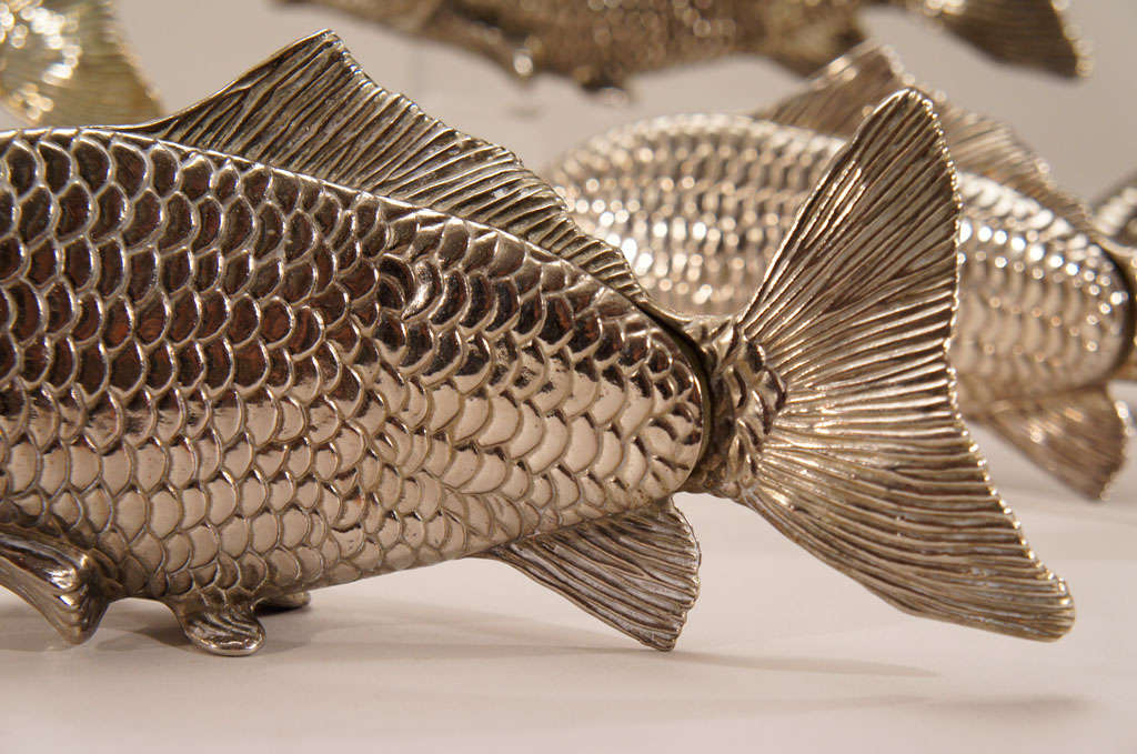 6 Italian Figural Silver Plate Fish Menu Holders/Table Markers at