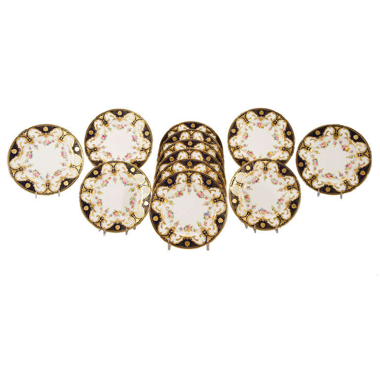 Set of 12 Cauldon Hand Painted Dessert Plates W/ Raised Gold at 1stDibs