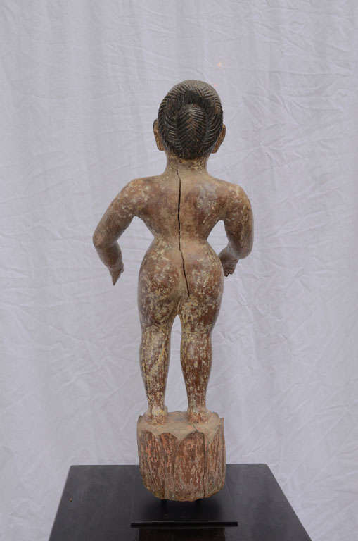 19th century carved Indian Primitive Folk Art goddess on stand.