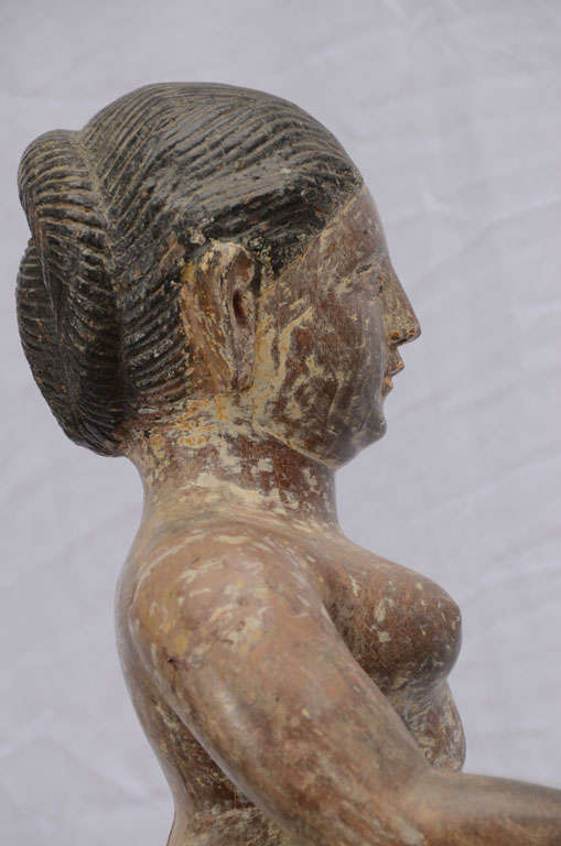 19th Century Indian Carved Wooden Folk Art Goddess Statue 5