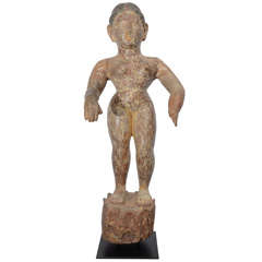 19th Century Indian Carved Wooden Folk Art Goddess Statue