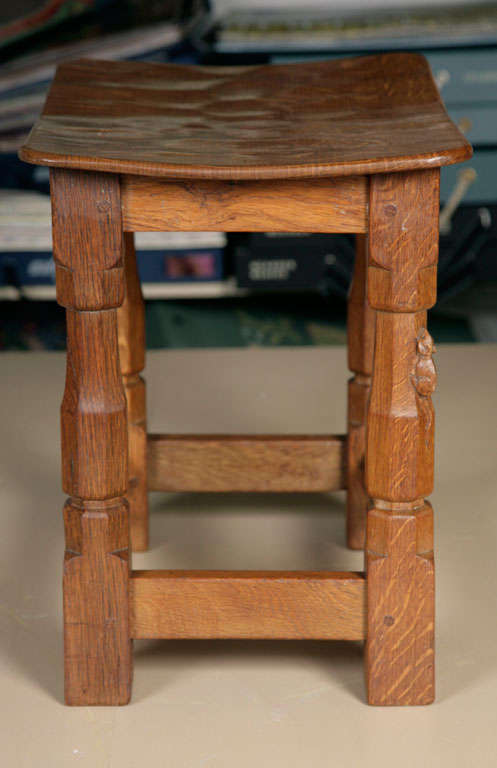 An early Robert "Mouseman" Thompson Oak solid seat Stool
