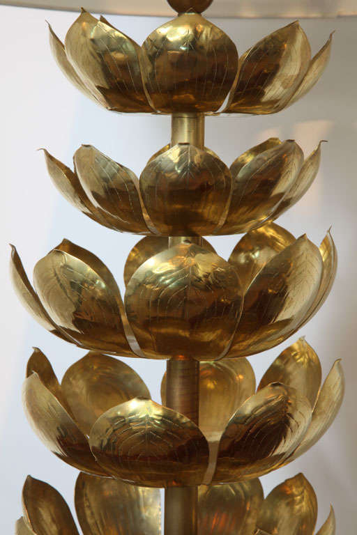 20th Century Pair Of Brass Lotus Leaf Table Lamps