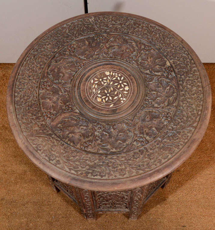Bone Indian 19th Century Inlaid Rosewood Occasional Table