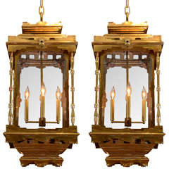 A Pair of Antique Regency Brass Hall Lanterns