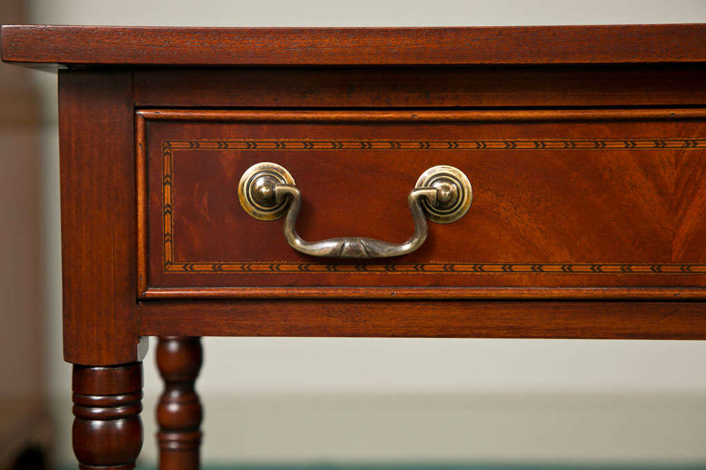 British Custom English Three-Drawer Mahogany Inlaid Console For Sale