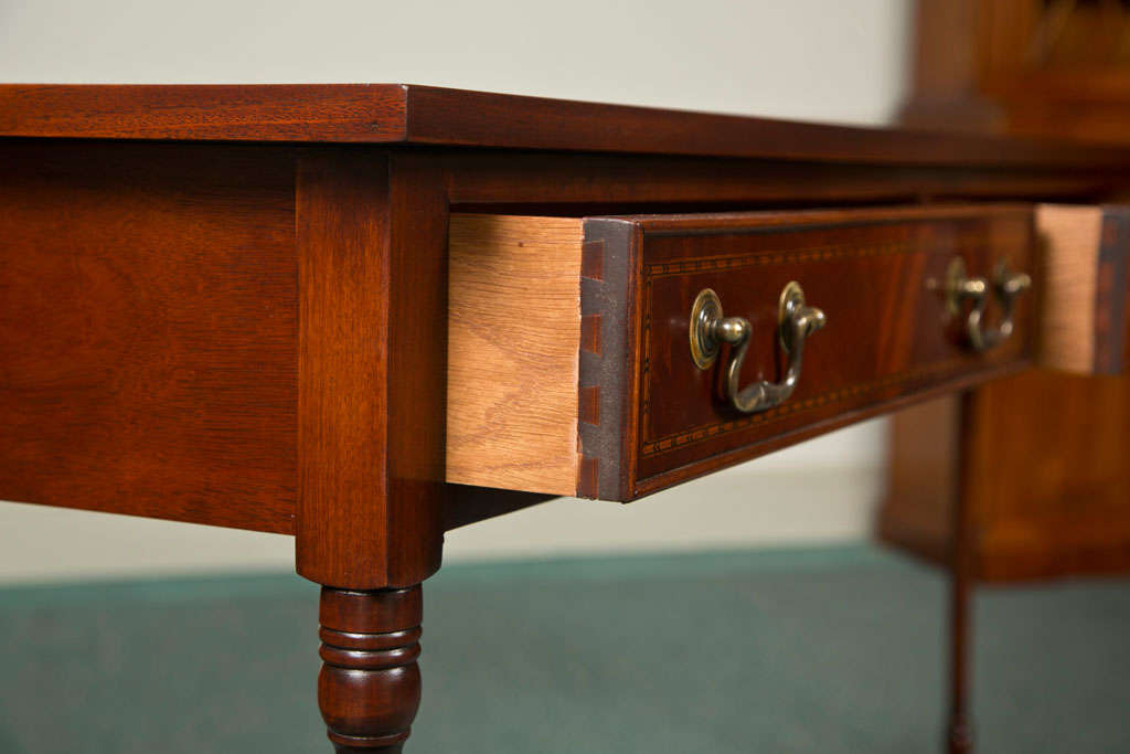 Custom English Three-Drawer Mahogany Inlaid Console In New Condition For Sale In Woodbury, CT