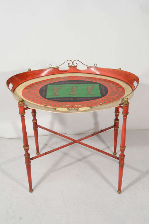 Italian Tole Tray Table, style of Fornasetti 4
