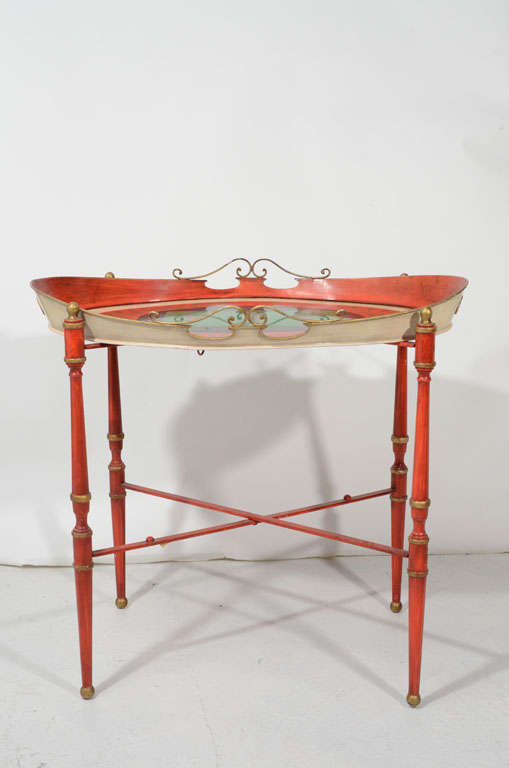20th Century Italian Tole Tray Table, style of Fornasetti