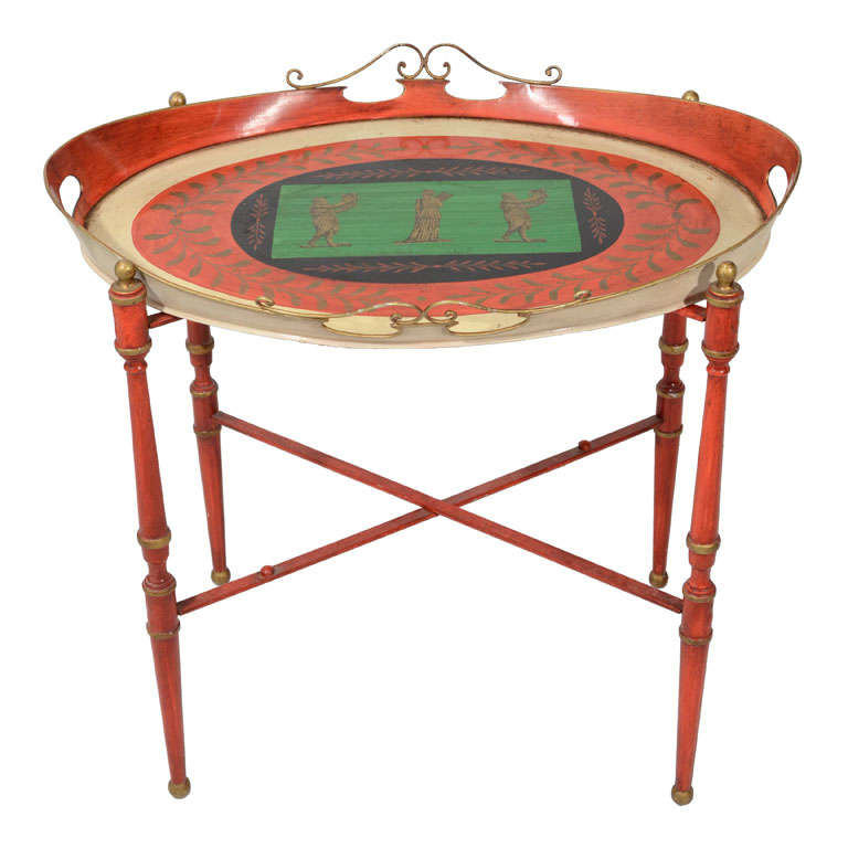 Italian Tole Tray Table, style of Fornasetti
