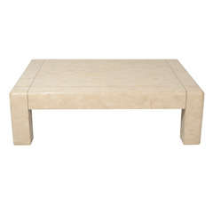 Polished Coral Coffee Table with Brass Inlay by Karl Springer