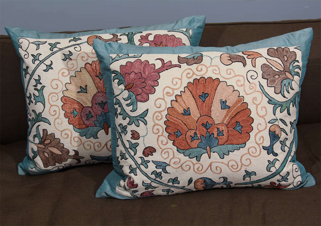 Pair Blue Suzani Pillows