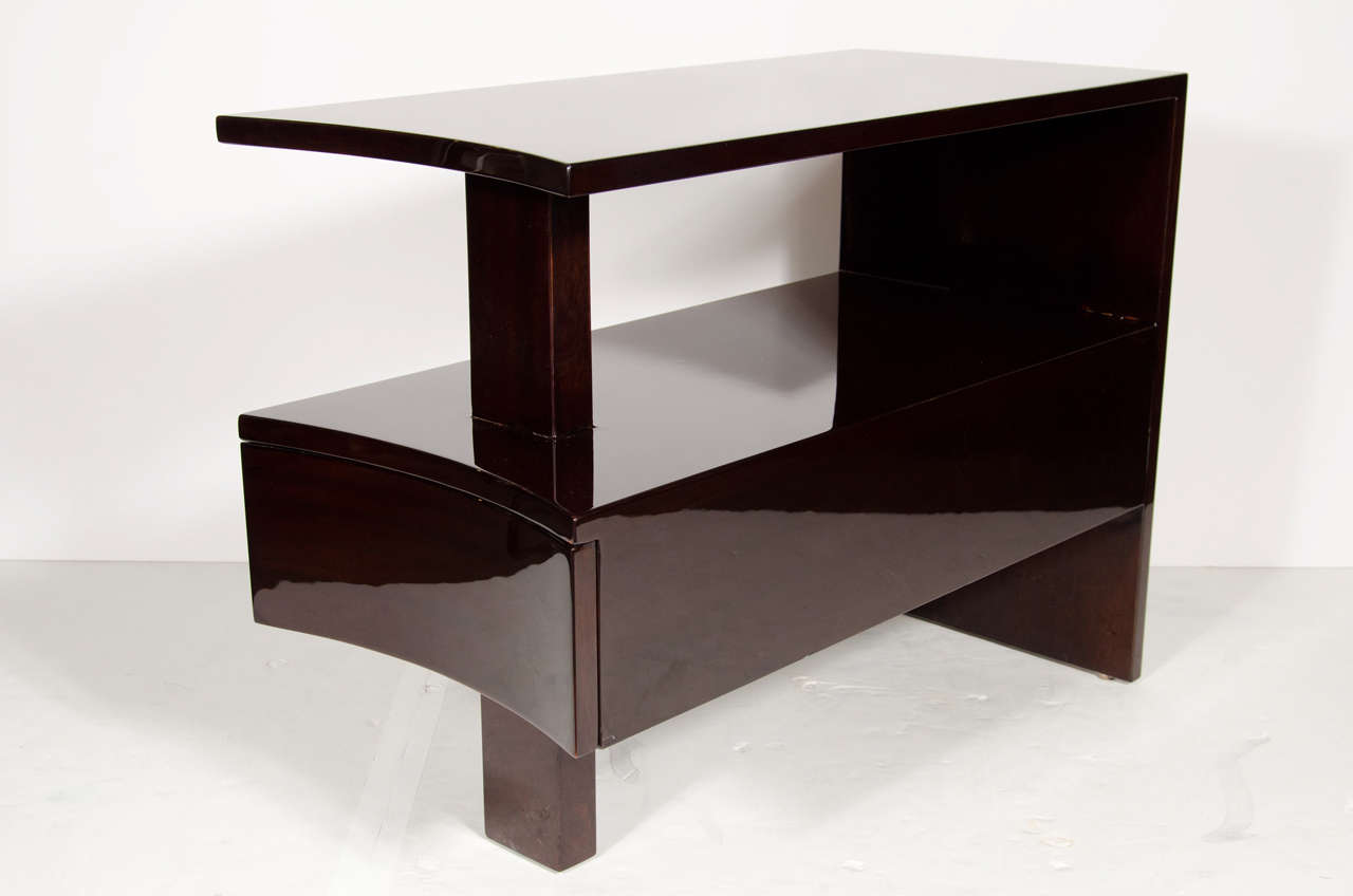 Pair of Mid-Century Modernist Bowed Front End/Side Tables
