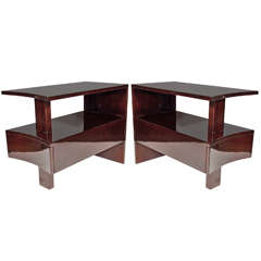 Pair of Mid-Century Modernist Bowed Front End/Side Tables