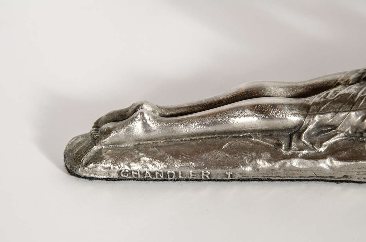Exquisite Art Deco Silvered Uplight in the Form of a Laying Lady 1