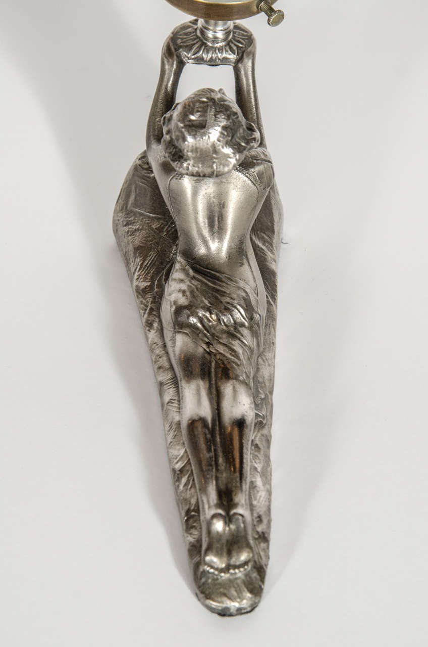 Exquisite Art Deco Silvered Uplight in the Form of a Laying Lady 3
