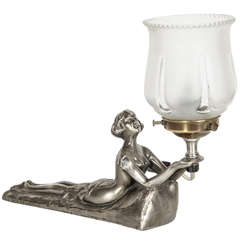 Exquisite Art Deco Silvered Uplight in the Form of a Laying Lady