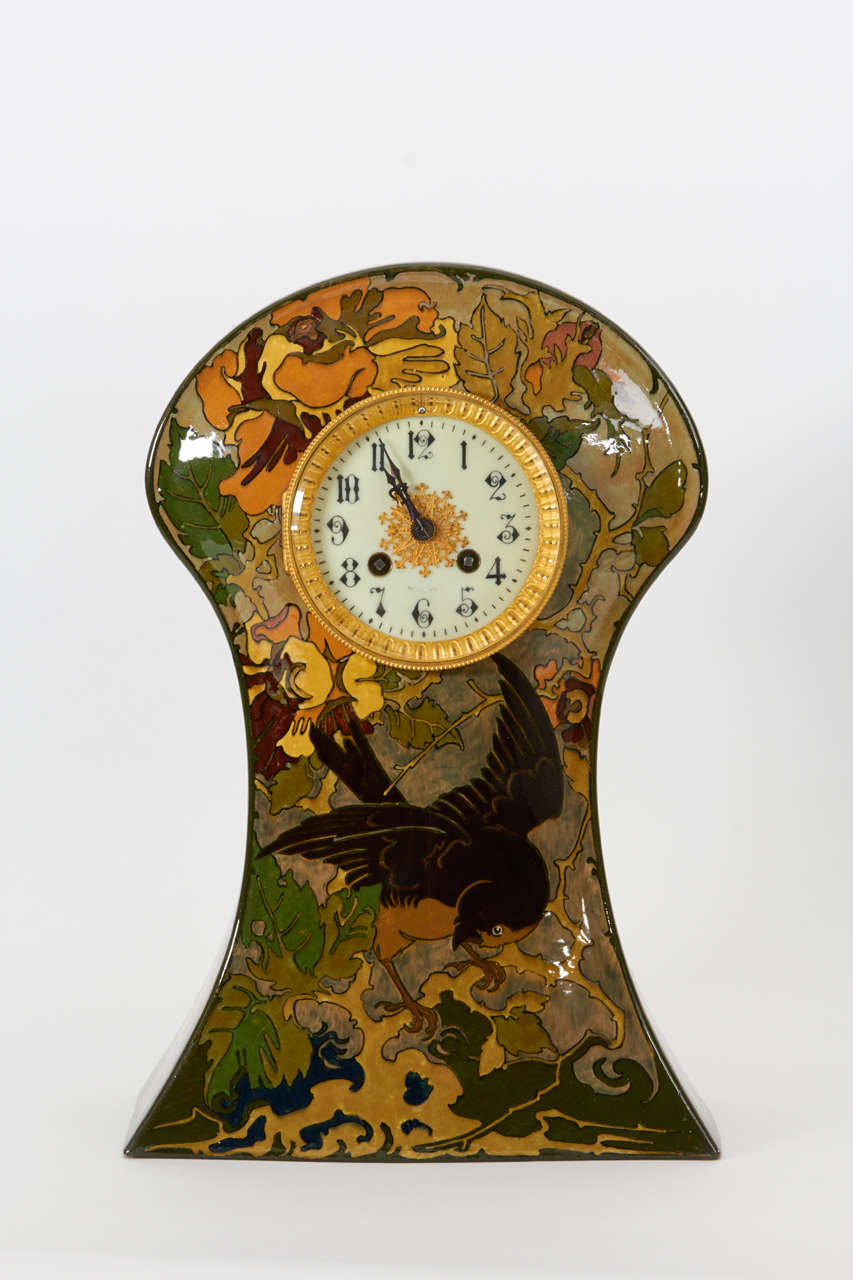 Dutch Rozenburg Pottery Holland, W.P. Hartgring Art Nouveau Mantle Clock, 1904 For Sale
