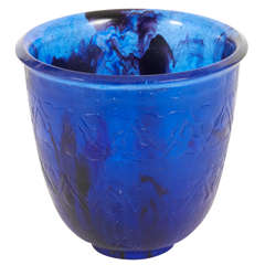 Antique Francois-Emile Decorchement French Art Deco “Bleu” Pâte-de-Crystal Vase, 1926