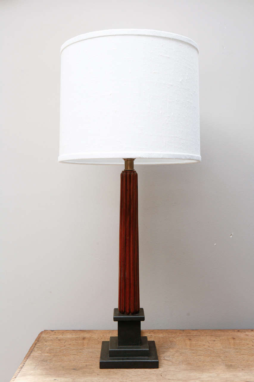 Pair of Belgian Mahogany Column Lamps, Circa 1880