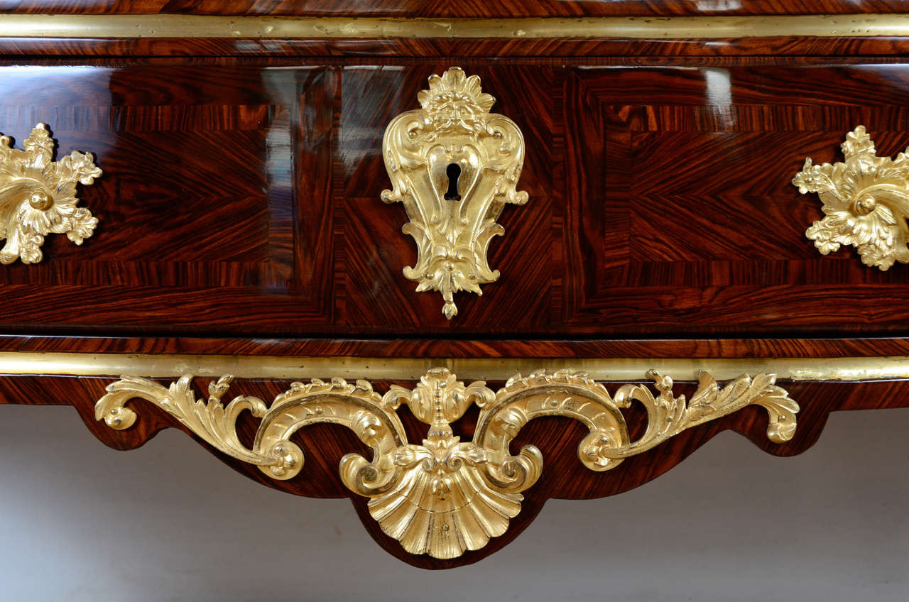 French A Regence Ormoulu-Mounted and Brass Inlaid Kingwood Commode