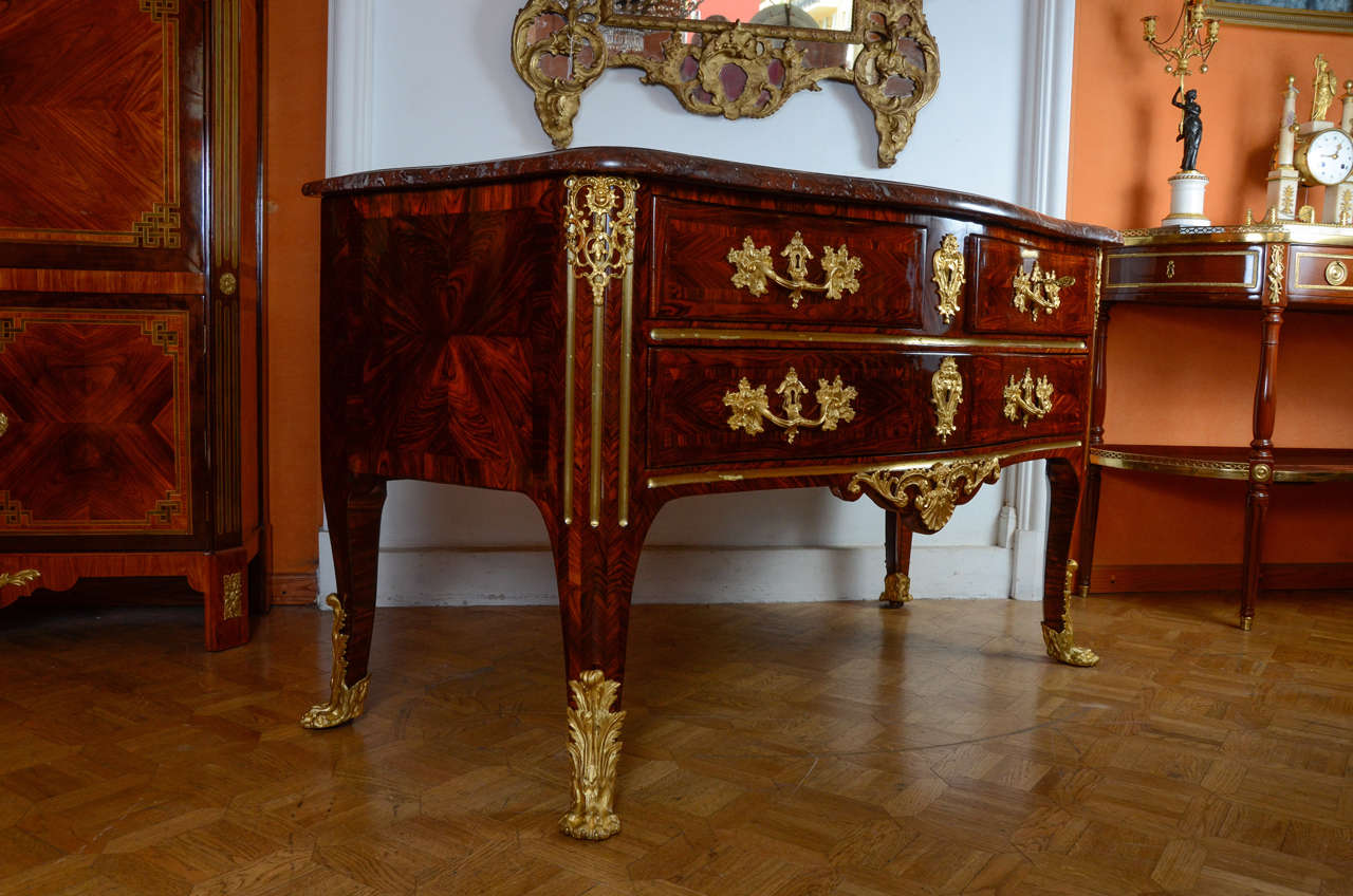 18th Century and Earlier A Regence Ormoulu-Mounted and Brass Inlaid Kingwood Commode