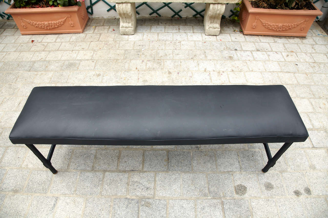 1950s Stitched Leather Bench by Jacques Adnet 1