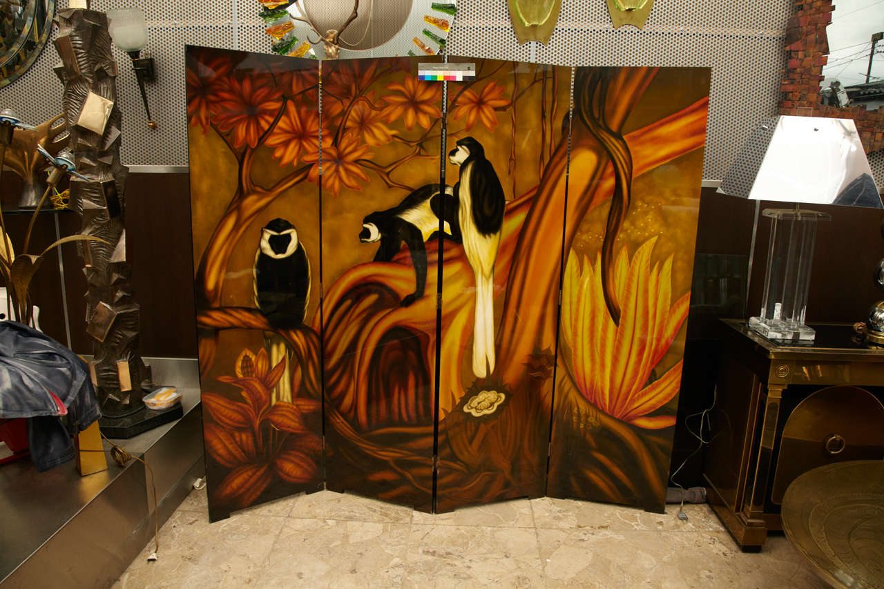 1970s Lacquered Wood Folding Screen