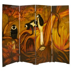 1970s Lacquered Wood Folding Screen