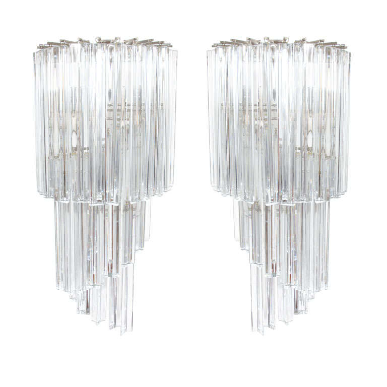 Italian Crystal Glass Demilune Sconces by Camer Glass For Sale