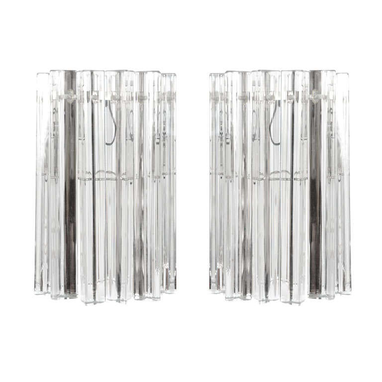 Pair of Petite Modernist Crystal Sconces by Camer