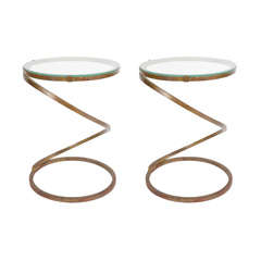 Pair of Coiled Spring Gilt Iron Cigarette Tables by Salterini