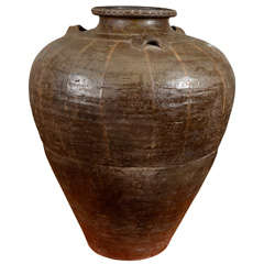 Antique Ribbed Clay Export Jar