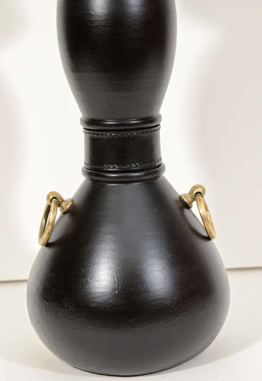 Italian Vintage Ugo Zaccagnini Black Pottery Table Lamp
