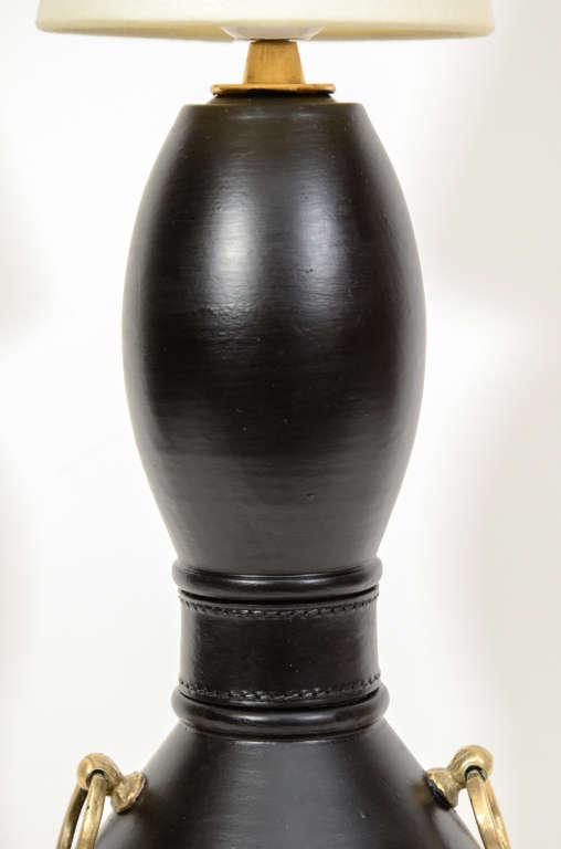Vintage Ugo Zaccagnini Black Pottery Table Lamp In Good Condition In New York, NY
