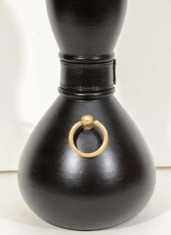 Mid-Century Modern Vintage Ugo Zaccagnini Black Pottery Table Lamp