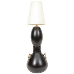 Vintage Black Pottery Table Lamp by Ugo Zaccagnini 5