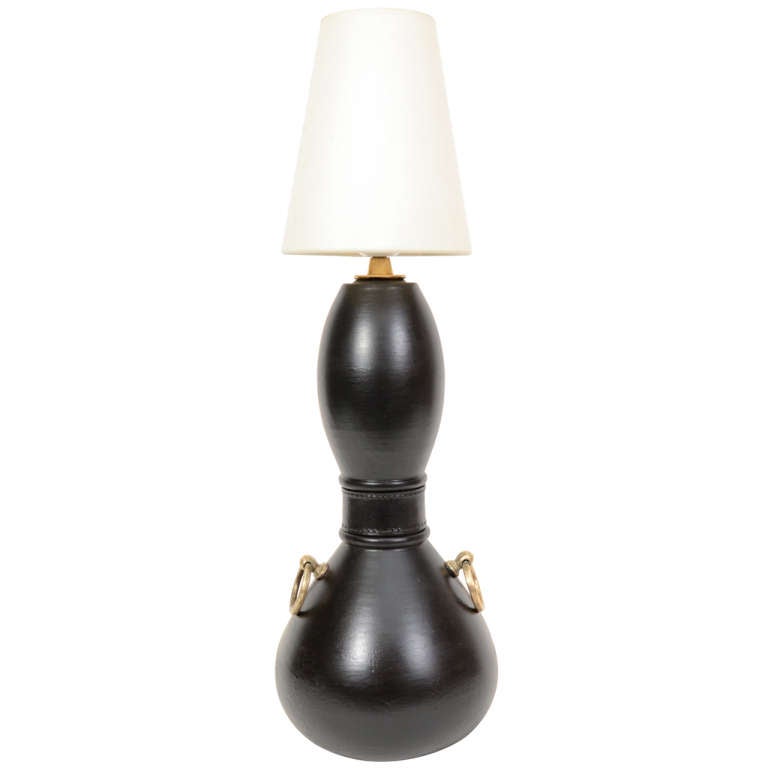 Vintage Ugo Zaccagnini Black Pottery Table Lamp