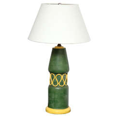 Vintage Green & Yellow Pottery Table Lamp by Zaccagnini