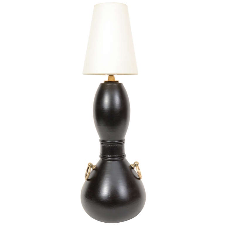 Vintage Ugo Zaccagnini Black Pottery Table Lamp For Sale at 1stDibs