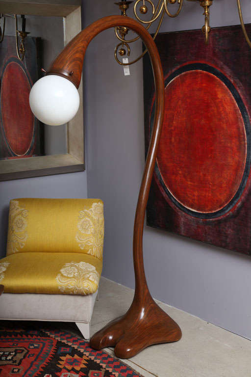 1970's Art Studio Wood Floor Lamp 
in laminated and hand tooled
Solid Mahogany.
